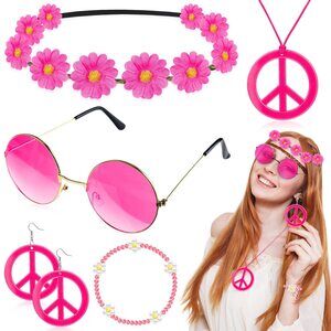 6887 6 Pcs Hippie Costume Accessoriess Set, Boho Peace Sign
